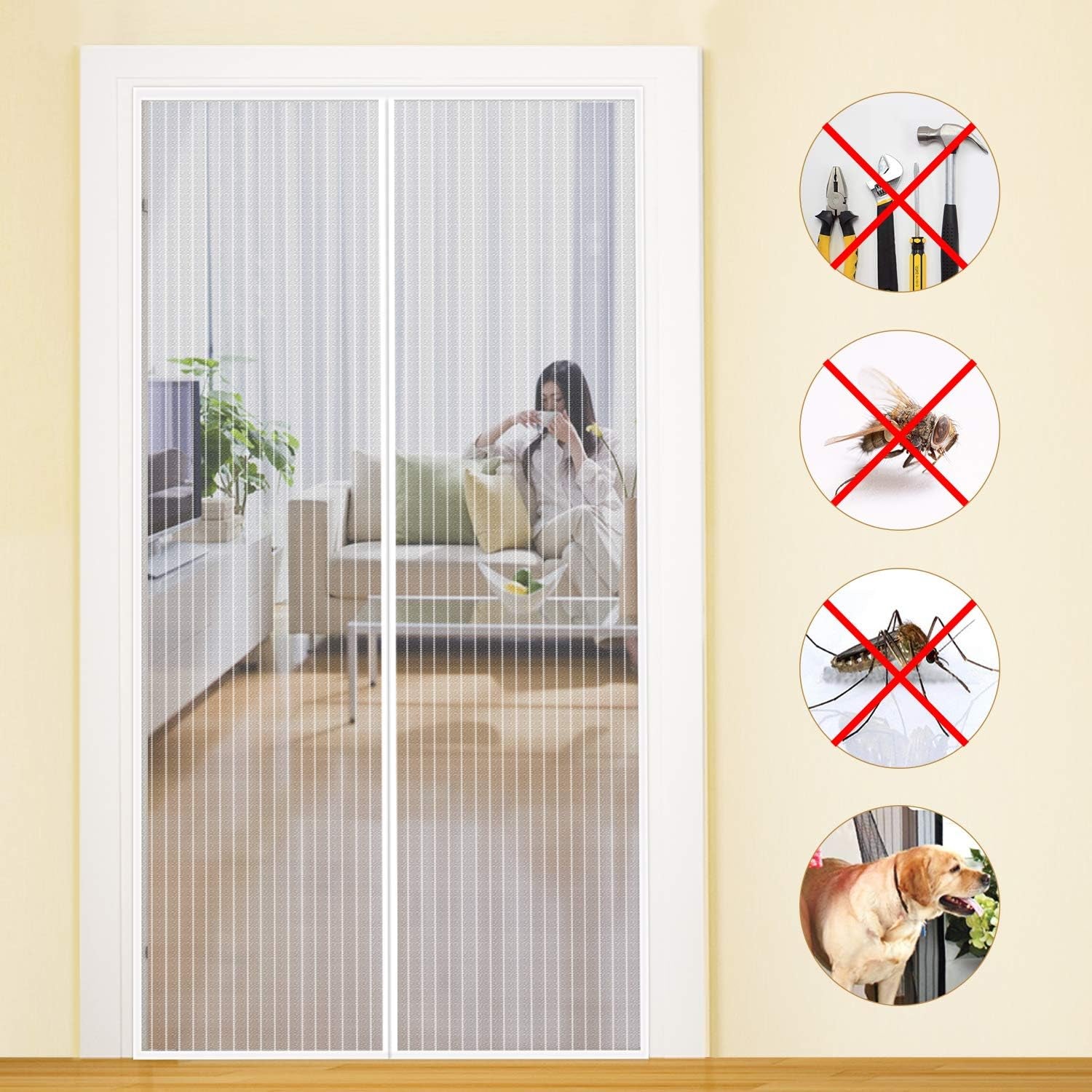 Moustiquaire Porte Fenêtre 90X210Cm, Fermeture Automatique, Blanc | Rideau Porte Moustiquaire Magnétique, Maillage Ultra Fin, Protection Efficace Contre Les Moustiques, Installer Sans Perçage