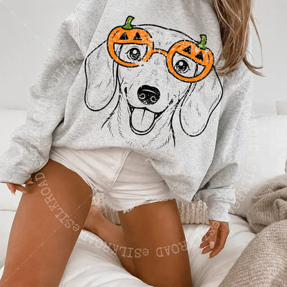 Custom 50+ Dog Breeds Halloween Sweatshirt, Funny Spooky Puppy Graphic Tee, Trick-Or-Treat Dog Tee, Cute Halloween Dog Lover T-Shirt, Unisex Sweaters, Ash Grey Color - AL