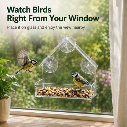 Clear Window Bird Feeder with Suction Cups, House-Shaped Wild Bird Feeding Tray for Window Bird Watching