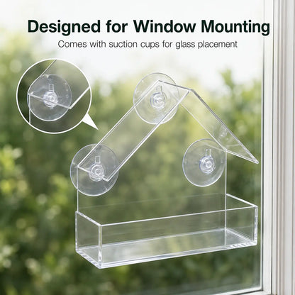 Clear Window Bird Feeder with Suction Cups, House-Shaped Wild Bird Feeding Tray for Window Bird Watching