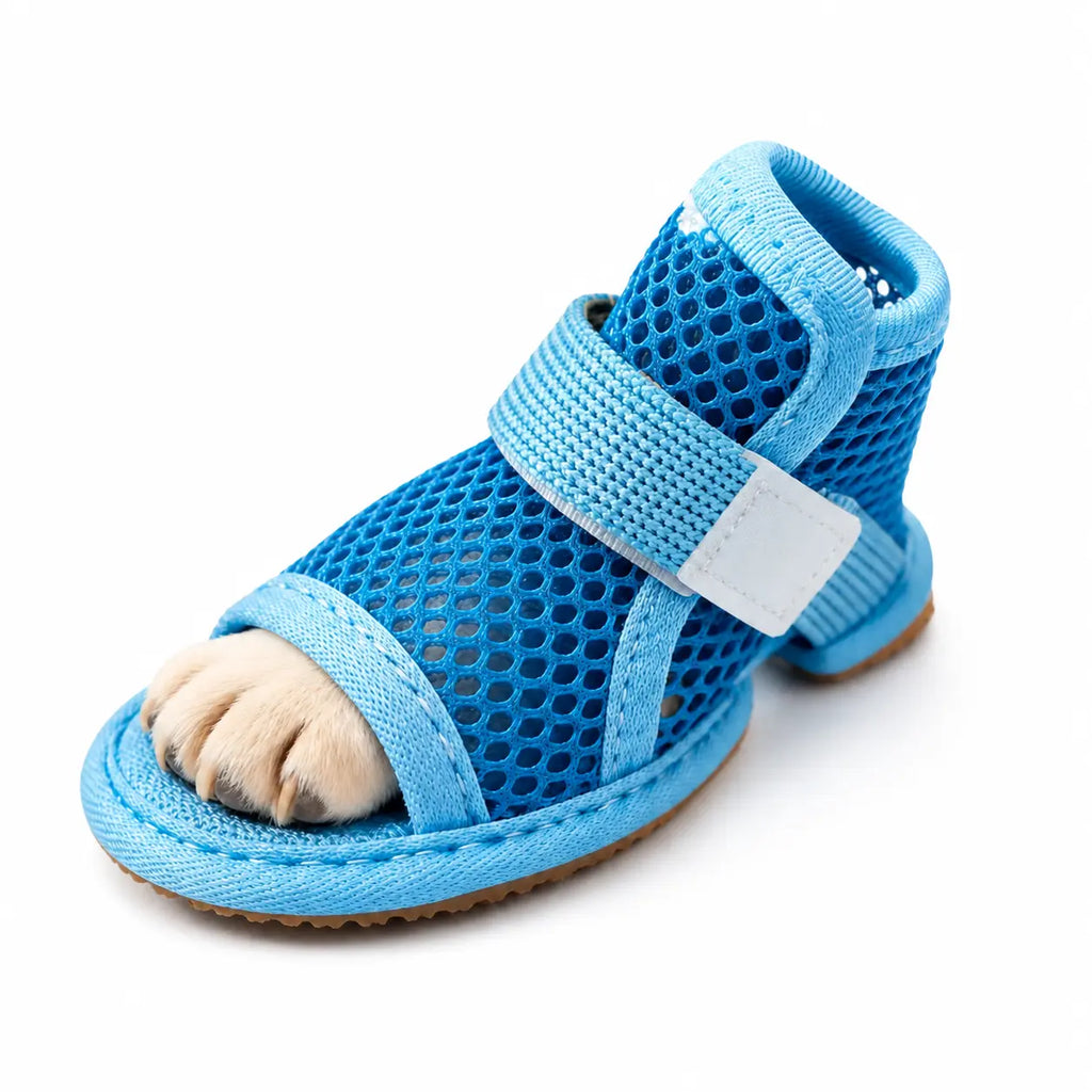 4 Counts Breathable Mesh Dog Shoes, Anti-Slip Adjustable Strap Lightweight Pet Paw Protectors for Summer Daily Outdoor Walking