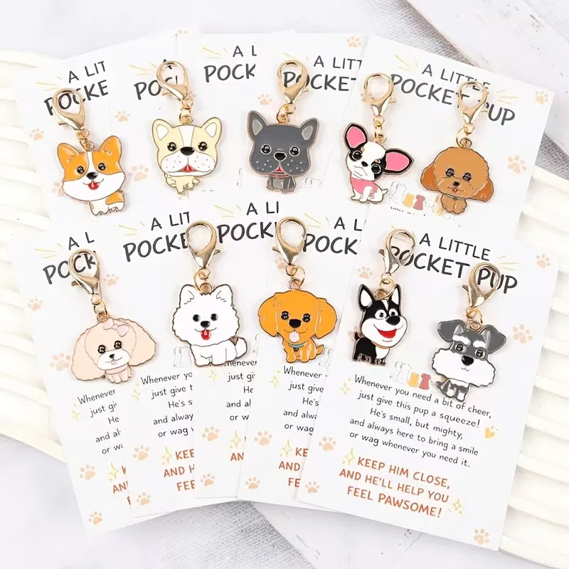 10 Cute Cartoon Puppy Keychains—2D Animal-Themed Keychains, Bag Decoration Pendants, with Inspirational Greeting Cards; Perfect Gift for Dog Lovers, Suitable for Holidays, Birthdays, and Parties, Unisex, Party Favors, Fun Keychain Design, Lightweight Key