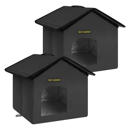 Cat House for Outdoor Cats, Weatherproof and Insulated Feral Cat House with Mat and Clip, Easy to Put Together, Selfwarming Cat Shelter for Winter(Grey, Waterproof House-S)