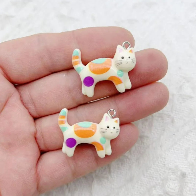 10pcs resin cartoon cat animal jewelry pendant DIY cute little cat pet earrings necklace keychain accessories